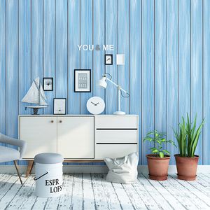 Nordic Blue Non Woven Wallpaper för väggar Sovrum Vardagsrum Dekoration Trä som väggpapper Hem förbättring