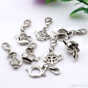 Hot Sales ! 160pcs Antique Silver Alloy Mixed Teapot Charms With lobster clasp Fit Charm Bracelet 8- style DIY Jewelry