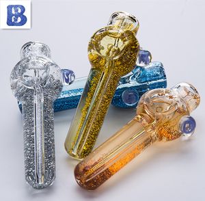 Smoking Glass Hand Pipe With Liquid Glycerin Inside Bubbler Water Pipe Oil Rig Spoon