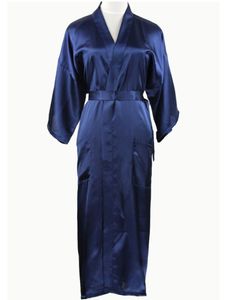 Navy Blue Chinese Men Silk Rayon Robe Sommar Casual Sleepwear V-Neck Kimono Yukata Badklänning Plus Storlek S M L XL XXL XXXL NM012