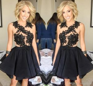 Black Homecoming Dresses Back Lace Applique Knee Length Prom Dresses Crew Sleeveless Short Formal Party Dresses