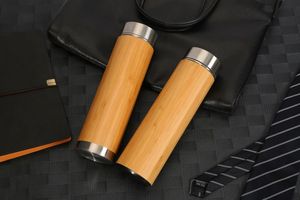 500ml Bamboo Tumbler with Tea Infuser & Strainer Insulated Water Bottle Travel Coffee Mug Stainless Steel Flask