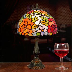 Wholesale 40W Retro Mediterranean Table Lamps European Tiffany Simple Orange Bedroom Bedside Bar Restaurant Hotel Stained Glass Lamp