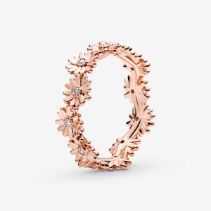 Chegada nova 100% 925 Sterling Silver Rose Gold Sparkling Daisy Flor Anel de coroa para mulheres anéis de noivado de casamento moda jóias