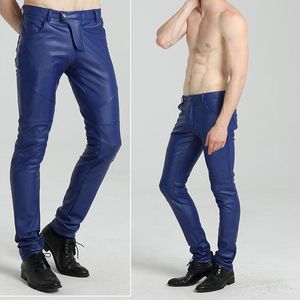 Moda Hip Hop Męskie Skórzane Spodnie Faux Leather PU Materiał 4 Kolory Motocykl Skinny Faux Skórzane Spodnie na świeżym powietrzu Męskie Spodnie Dna