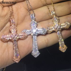 choucong 3 Colors Big Cross Pendants 5A Zircon Cz 925 Sterling silver Wedding Pendant with Necklaces for Women Men Party jewelry