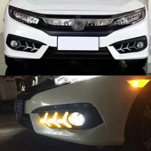 Voltando Signal revezamento estilo Car LED DRL luzes diurnas Para Honda Civic 10 2016 2017 2018 Acessórios com furo Fog Lamp