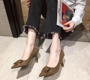 Designer Women Brand Suede pumps shoes T stage show Wedding Party prom shoes Pointed Toes Hight heel 8cm Fashion Loafers With box