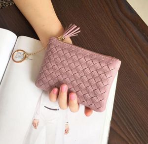 3pcs Coin Purse Women PU Square Shaped Weave Short Min Wallet With Tassel Mix Color