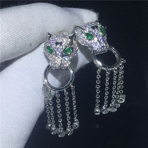 Orecchini pendenti con nappe leopardate vintage in argento sterling 925 5A Zircon Cz Orecchini pendenti da sposa per le donne Gioielli da sposa