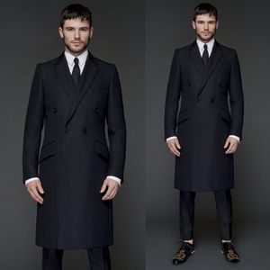 Moda Preto Longo Noivo TuxeDos Notch Groomsmen Mens Vestido de Noiva de Casamento Excelente Homem Jacket Blazer 3 peças Terno (jaqueta + calça + colete + gravata) 80