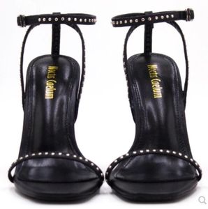 2019 nuove donne sandali neri perline borchie tacchi alti tacco in metallo sandali gladiatore donne scarpe da festa tacco alto da sposa punta aperta