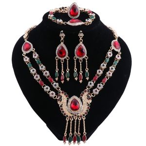 Wholesale african beads jewellery set for sale - Group buy Women Jewelry Set Red Green Crystal Necklace Set African Beads Jewelry Set For Wedding Gold Color Fashion Jewellery Sets
