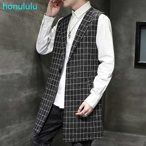 Primavera e verão homens sem mangas de colete de cabeleireiro estilista longo windbreaker homens coreano magro fino vestido bonito casaco