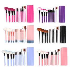12Pcs/Sets Makeup Brushes Tool Eye Shadow Foundation Eyebrow Lip Brush cosmetics Leather Cup Holder Case Kit 50 sets/lot DHL