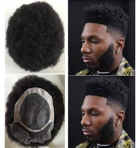 Mens Hairpieces Afro Hair Unit Lace Front with Mono NPU Toupee Indain Virgin Remy Human Hair Replacement for Black Men