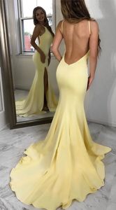 Żółte Seksowne Suknie Mermaid Prom Dress 2022 Halter Side Split Open Back Szyfon Suknie Wieczór Wear Party Paolo Sebastian Formalne Suknie
