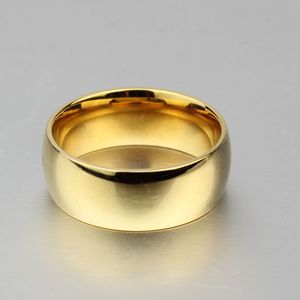 8MM كلاسيكي عادي خواتم الزفاف خاتم الذهب الأصفر شغل 316L التيتانيوم الصلب خواتم للرجال والنساء مجوهرات