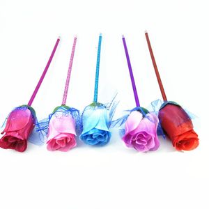 Romantic Rose Flower Pen Party Favor Blue 0.7mm Bullet Ball Pen School Office Supply