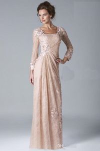 New Sheath Mother Of The Bride Dress Scoop Long Sleeves Women Prom Gowns Lace Appliques Formal Evening Party Dress