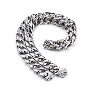 Punk Fashion 15mm Heavy Mens Women Bike Biker Chain Link Necklace Hiphop Silver 316L Stainless Steel Curb Cuban Chain Necklace Jewelry