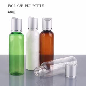 10 SZTUK Puste plastikowe butelki Kosmetyczne Pojemnik Disk Top Cap Srebrny Folia Refillable Botlia Pakowanie Szampon Butelka 60ml