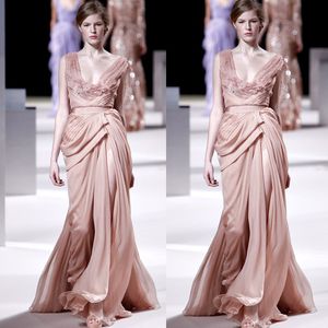 2020 Elie Saab Abiti da sera Eleganti profondi a V Neck Peplum Ruffles Red Carpet Dress Abito da moquette sexy A Line Runway Fashion Gowns