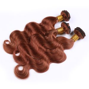 # 33 escuro Auburn Hair Extensions Cabelo Pacotes Cabelo Humano ondulado Reddish Brown Virgin peruana onda do corpo Copper Red Weaves Humano 3 Pacotes Lot