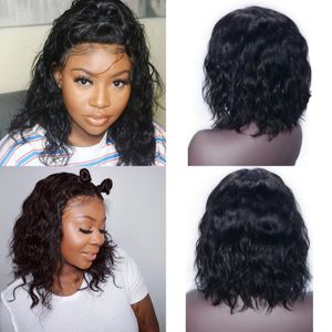 HD Lace شعر مستعار قصير الموجة الطبيعية للشعر البشري 13x4 Frontal Bobs Mongolian Remy Hair for Women