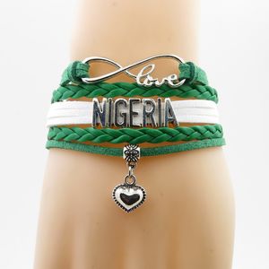 Love Nigeria National Flag Armband Heart Charm Nigeria Vlag Lederen Armbanden Bangle voor Vrouw en Man Sieraden Gift