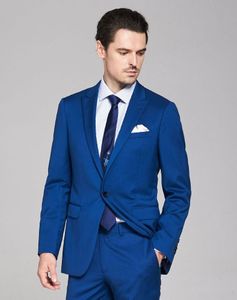 Fashion Royal Blue Groom Tuxedos Peak Lapel Groomsmen Wedding Tuxedos Popular Men Formal Blazer Prom Jacket Suit(Jacket+Pants+Tie) 1595