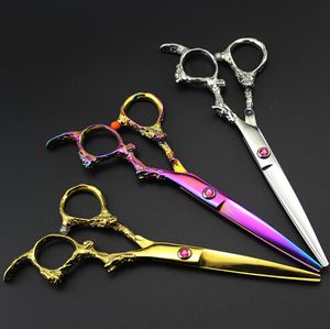 Tesoura de corte de cabelo japonesa profissional de 6 polegadas 440c DRAGON Tesoura de corte para salão de beleza Tesoura de desbaste para barbeiro Makas Tesoura de cabeleireiro