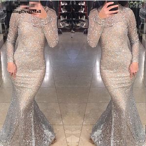 Wholesale bodycon evening dresses resale online - Shiny Silver Sequins Dubai Mermaid Evening Dress Long Sleeves Arabic Formal Prom Dresses Gold Bodycon Maxi Dress Party Gown