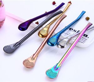 Stainless Steel Stirrer Drinking Straw Mixing Coffee Spoon Straws Tableware Kitchen Dining Barware Rose Gold Rainbow Drop Shipping