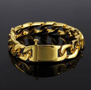 Mens 13mm 18K Gold Plated Zinc Alloy Cuban Link Bracelets 20cm Mens Bracelet Hip Hop Bracelet Fashion Jewelry Whosales