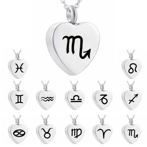 Silver Heart Smycken Zodiac Signal Necklace 12 Constellations Pendant Urn Halsband Födelsedagspresent