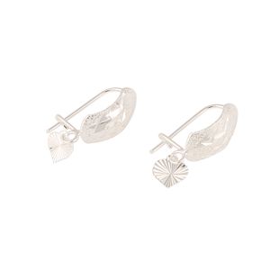 Silver Plated Filigree Diamond Cut Ethiopian Earring Jewelry with Heart Charm Dangle