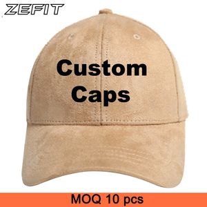 Sport Baseball Cap Low Moq Curve Visor Unisex Justering Storlek 3D Broderi DIY Logo Justerbar Head Girth Custom Suede Base Ball Hat