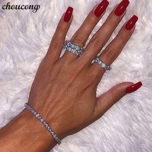 Vecalon Teenis Promise Finger Ring 925 Sterling Silver 6mm Diamonds cz Fedi nuziali di fidanzamento Set per gioielli da donna