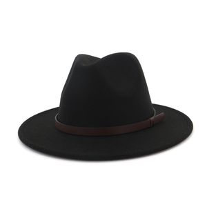 Fashion- Men Wool Fedora Hat with Leather Ribbon Elegant Lady Dad Winter Autumn Tide Quality Wide Brim Jazz Church Sombrero Caps