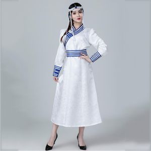 Mulheres elegante vestido de manga comprida roupa étnica tang traje estilo terno de alta qualidade mistura de seda robe mongolian senhora