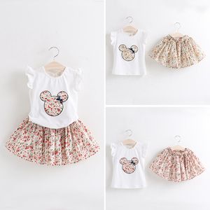 Nuovo design Set di vestiti per neonate Abiti stampati per bambini T-shirt estiva + Gonne floreali 2 pezzi / set Abiti per bambini