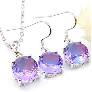 Luckyshine Christmas Gift Set Pendants arocrings Round Bi Tourmaline 925 Sterling Silver Necklace Jewelry for Women FRE4096626