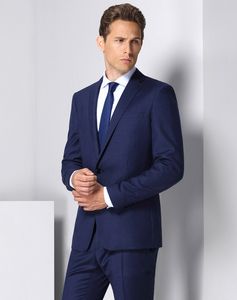 Smoking da sposa classici Abito da ufficio da uomo monopetto con risvolto blu scuro e abiti da sposo per uomo 3 pezzi Traje de hombre (cappotto + pantaloni - gilet)