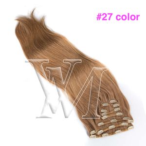 Brazilian Virgin Hair Soft Straight 613 Blonde Double Drawn Natural black Dark Brown Clip In Human Hair Extensions 120g