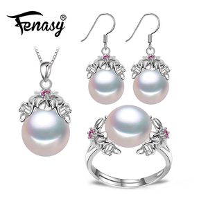 Fenasy 925 sterling silver naturale perla set di gioielli di rubino per le donne vintage ciondola gli orecchini della collana del fiore della Boemia J190718