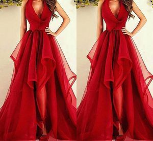 2022 Asymetryczna spódnica Prom Dresses Deep V-Neck Tulle Organza Sukienki Wieczorowe Nosić Suknie Wieczorowe Formalna Sukienka Specjalna okazja Dress