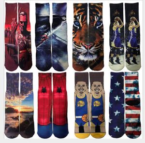 3D Digital Printed Socks Thickened Towel Socks for European and American Men's Basketball Socks
