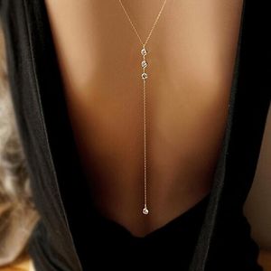 Fashion Sex Gold Silver Color Body Back Necklaces For Women Summer Dress Clothes Crossover Chain Crystal Necklace Jewelry