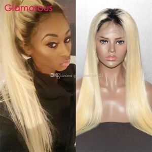 Glamoröst # 613 Blont hår spets frontal peruk brasilianska malaysiska peruanska indiska 12-26inch rak kroppsvåg spets ombre blond pärnar